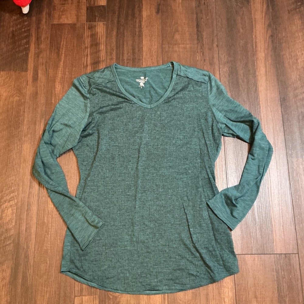 Segments Merino Wool V-Neck Long Sleeve Top Green Textured Base Layer L Base